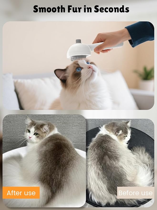 Anti-static Cat Steam Brush,3-in-1 Dog Brush & Gentle Grooming Fur Removal Tool for All Pets,Furmist Comb,Dog Brush,Cat Brushes,Pet Steam Brush,Self-Cleaning with Release Button for Long Short Hair