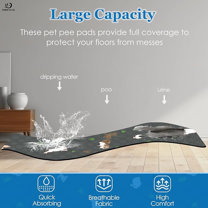 2-Pack Guinea Pig Cage Liner, 24" x 47" Reusable Guinea Pig Bedding Washable Absorbent Pee Pads for Dogs Rabbit Chinchilla Hamster, Leakproof & Anti Slip