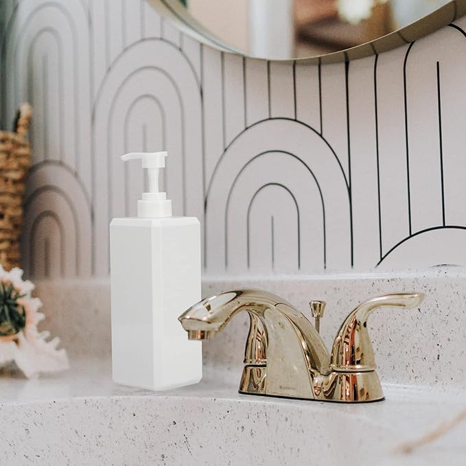 Suream Shampoo and Conditioner Dispenser Set - 27oz Plastic Empty Bottle with 4PCS Lables, Reusable Countertop Soap Organizer for Shower Gel, Hand Wash, Lotion, Massage Oil