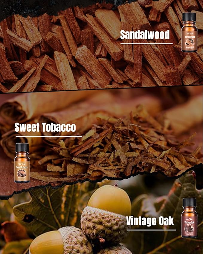 Gentlemen's Essential Oils Set, Men Scents Fragrance Oil - Sandalwood, Cedar, Sweet Tobacco, Rum, Vintage Oak, Cologne Aromatherapy Oils for Diffuser, Candle & Soap Making