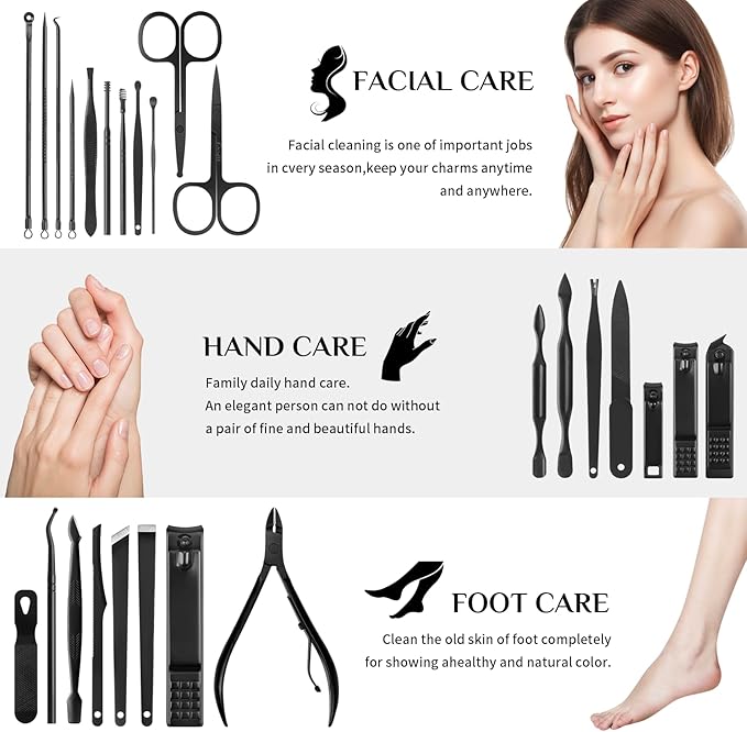 Manicure Set Professional Nail Clipper Kit-26 Pieces Stainless Steel Manicure Kit,Nail Care Tools with Luxurious Travel Case Nail Grooming Kit Present for Men Husband Boyfriend Parent