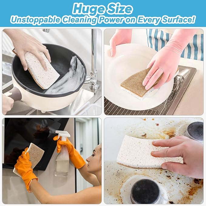AIDEA XL Scrub Sponges Non-Scratch, 6Count, Large Natural Sponge for Non Stick Cookware, Sponges Kitchen, Cellulose Cleaning Sponge for Dishes, Kitchen, Bathroom, Household