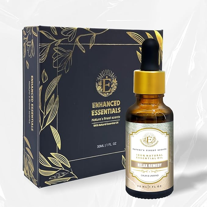 Relax Remedy Essential Oil Blend by Enhanced Essentials|Slow-Distilled French Lavender, Ylang Ylang, Geranium, Hibiscus & Blue Lotus | Emotional Calm, Mood Harmony & Deep Relaxation |1 fl oz (30 ml)