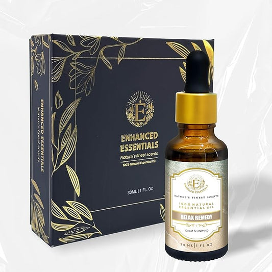 Relax Remedy Essential Oil Blend by Enhanced Essentials|Slow-Distilled French Lavender, Ylang Ylang, Geranium, Hibiscus & Blue Lotus | Emotional Calm, Mood Harmony & Deep Relaxation |1 fl oz (30 ml)