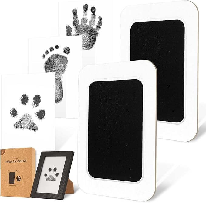Inkless Paw Print Kit for Dogs,Cats & Babies - Clean Touch Dog Nose & Baby Handprint Kit,Mess Free Dog Paw Print Kit,2-Pcs Ink Pads & 1 Wooden Frame - Keepsake Gifts for Pet Lovers,New Moms