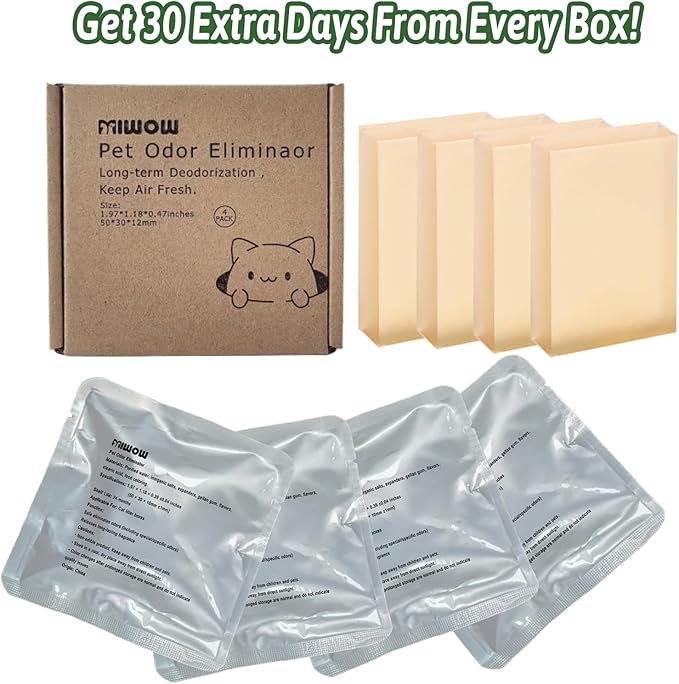 4 Pack Miwow Cat Litter Deodorizer Replacement for PETKIT/Meowant/UBPET Self-Cleaning Cat Litter Box SC01/SC02 - Eliminates Odors at Source, Freshens Litter Box Air | Pet Odor Eliminator Refills