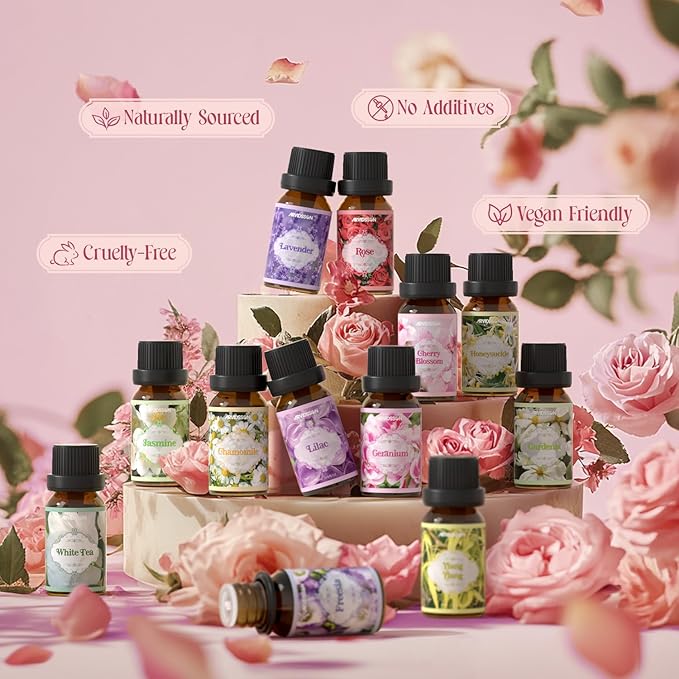 Floral Essential Oils Set, ARVIDSSON Natural Flower Essential Oil for Diffuser, Fragrance Oils for Candle Making, Lavender, Rose, Cherry Blossom, Jasmine, Gardenia and More, Gift for Women