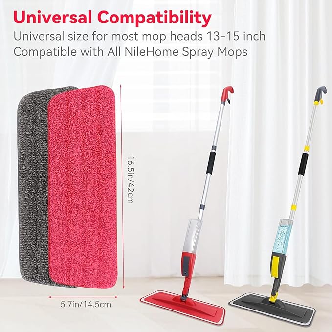 16.5 inch Microfiber Mop Pads for Rubbermaid Reveal Spray Mop and Any 16.5" Flat Mop - 6 Pack 13''-15'' Spray Mop Pad Reusable Washable Replacement Refills - Red & Grey