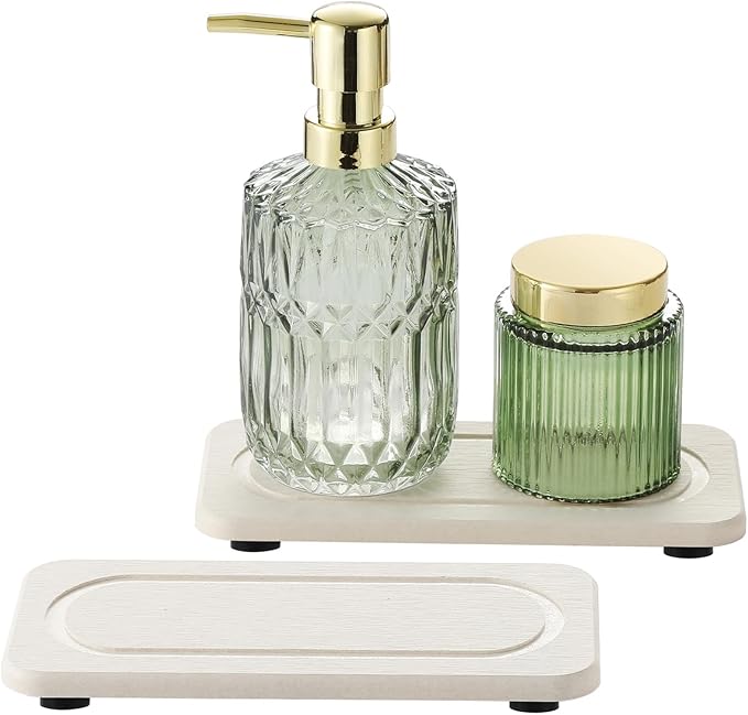 2Pack Diatomite Stone Sink Tray, Water Absorbing Faucet Mat for Kitchen & Bathroom Counter, Quick Dry Decorative Soap Dish Makeup Vanity Caddy,Dispenser Sponge Holder Organizer, Beige-8"x 3.8"