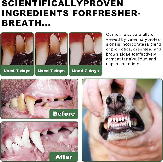 Pet Teeth Cleaning Powder 6 oz - Dog Dental Care, Dogs & Cats Tooth Cleaning, Tartar Cleaning and Removal, Fighting Bad Breath, Oral Care, Breath Freshener