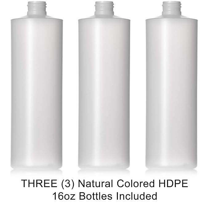 16oz Natural Color HDPE Squeeze Bottles with Disc Cap and Squirt Cap (3 Pack) (16oz)