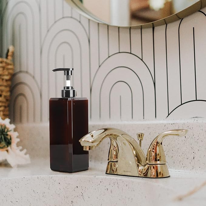 Suream 27oz Bathroom Countertop Soap Dispensers, Plastic Lotion Dispenser, Refillable Cosmetic Pump Dispensers, Square Bathroom Shower Containers for Shampoo, Body Wash, Hand Soap, Oil