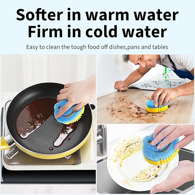 SmilePowo 9 Pack Scrub Sponge, Dual-Sided Temperature Controlled Kitchen Sponge for Dishes,Cute Frog Scrub Sponges Household Cleaning Pads Bathroom Wall Cleaner Multi-Functional Cleaning Sponges
