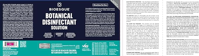 Bioesque Botanical Disinfectant Solution, Heavy Duty Broad-Spectrum Disinfectant, Kills 99.9% of Bacteria, Viruses*, Fungi, & Molds, 32 Fluid Ounce (Pack of 1)