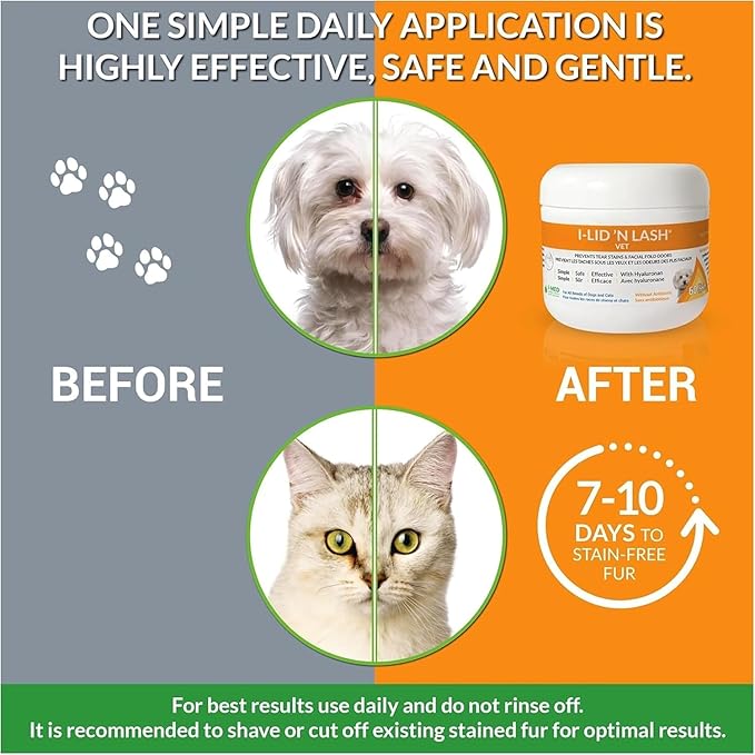 I-LID ’N LASH Vet Dog Eye Wipes - Best Tear Stain Preventer for Dogs (60 Wipes) | Prevents Puppy Tear Stains with Hyaluronan | Cat Eye Wipes for Discharge - No Antibiotics or Harmful Chemicals