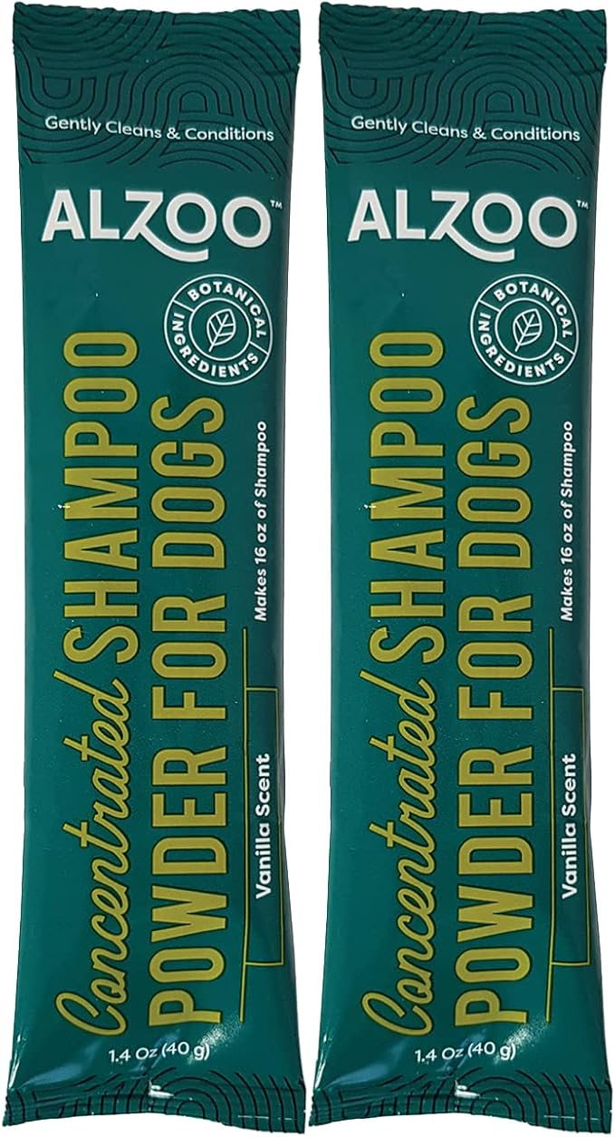 ALZOO Concentrated Shampoo Powder for Dogs, Specially Formulated for Dogs with Sensitive Skin, 100% Plant-Based Active Ingredients, Vanilla Fragrance, Pack of 2