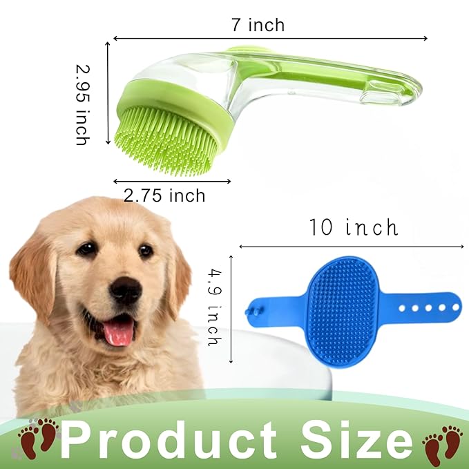 2PCS Pet Soft Silicone Bath Brush,Dog Scrubber, Dog Beauty Massage Brush with Soap Dispenser,with Adjustable Handle