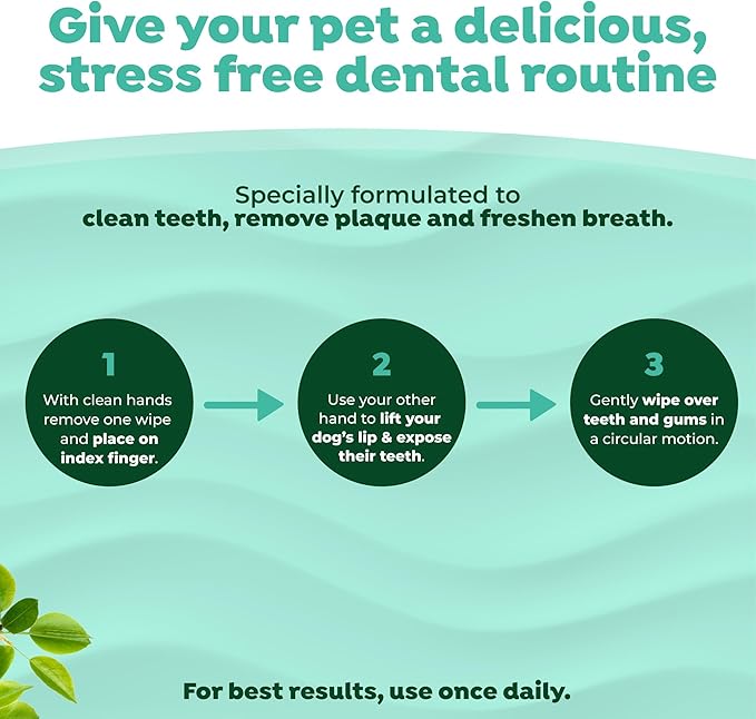 TropiClean Fresh Breath Dog Teeth Cleaning Dental Wipes, Finger Wipes for Plaque & Tartar Removal + Baking Soda, Easy to Use Dog Dental Care, 50ct