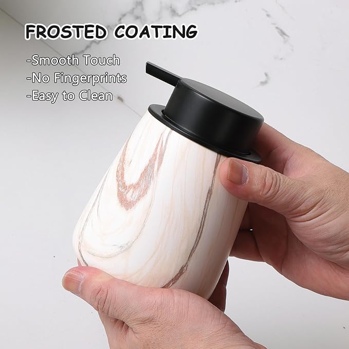 12Oz Foam Hand Soap Dispenser - Modern Ceramic Foaming Soap Dispenser with Easy-to-Press Pump, Reusable and Refillable Liquid Dish Soap Dispensers for Bathroom & Kitchen, Marble Brown