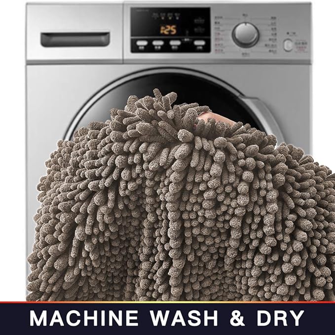 Walensee Large Bathroom Rug Non Slip Bath Mat (72x24 Inch Taupe) Water Absorbent Super Soft Shaggy Chenille Machine Washable Dry Extra Thick Perfect Absorbant Best Plush Carpet for Shower Floor