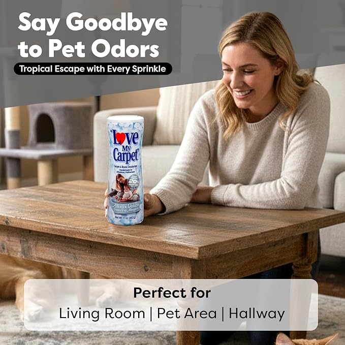 6 Love My Carpet | Carpet Deodorizer & Freshener Powder | 17 oz Pet Odor Eliminator for Strong Odor & Pet Urine | ALLERGEN REDUCER | Safe for Homes with Pets