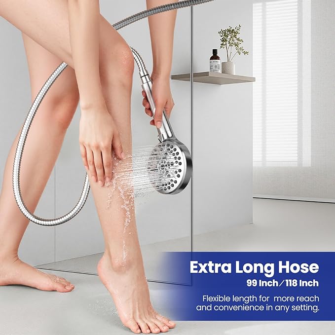 JOMOO 118-Inch Extra Long Shower Hose, Stainless Steel Handheld Shower Hose Extension with Brass Fittings & EPDM Inner Tube – Anti-Kink, Leakproof, Flexible Shower Head Hose Replacement, Chrome