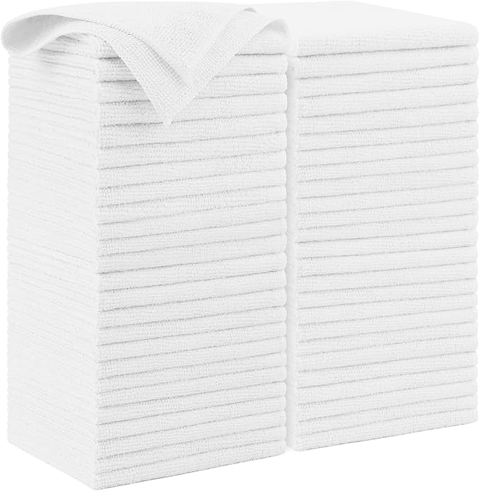 AIDEA Microfiber Cleaning Cloth White 50PK, Microfiber Towels for Cars, Premium Car Cloths, Dusting Cloth Lint Free Cleaning Rags for SUVs, House, Kitchen, Window, Workshops,12×12"