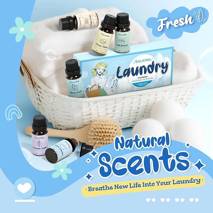 SALKING Laundry Collection Essential Oils Set, Pure Essential Oil for Diffuser, Clean Aromatherapy Fragrance Oil Gift Set, Use with Wool Dryer Balls, Citrus Clean, Lavender Fields, Still Breeze