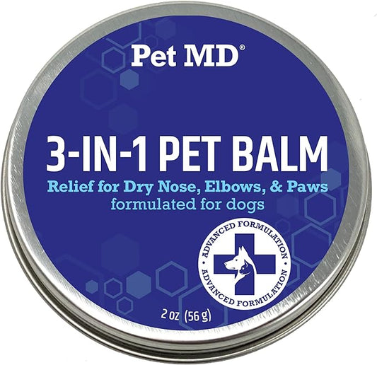 Pet MD Dog Paw Balm - 3-in-1 Paw, Nose/Snout, & Elbow Moisturizer & Paw Protectors for Dogs - 2 oz Paw Wax with Shea Butter, Coconut Oil, & Beeswax