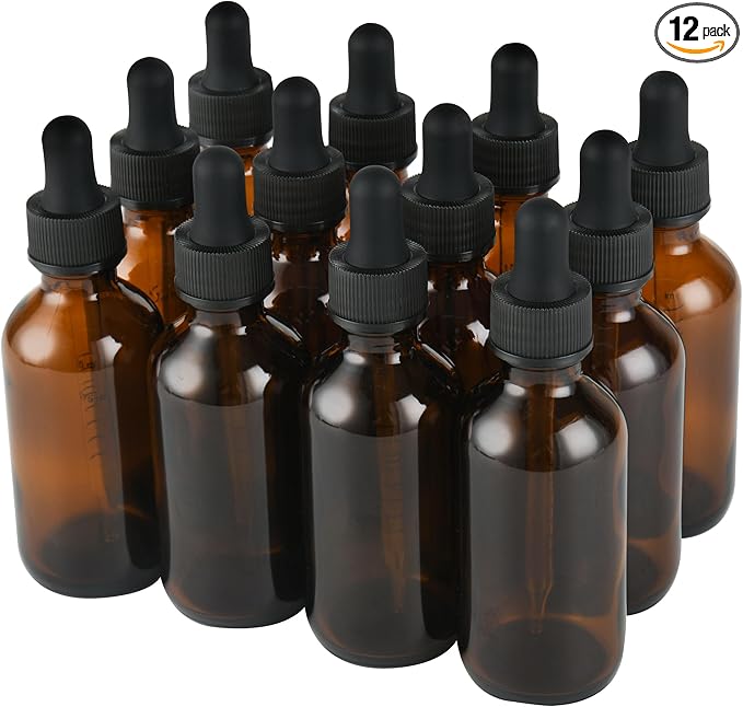 12 Pcs, 2oz Dropper Bottle, Amber Glass Eye Dropper Bottle, Tincture Bottles with Dropper, Leak-Proof Design, Stronger Suction, for All Kinds of Mixed Liquids