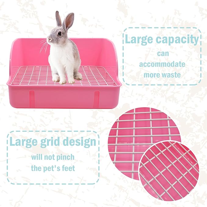 12Pcs Rabbit Litter Box for Cage, Bunny Potty Trainer Corner Guinea Pig Plastic Square Grate Toilet Pet Bedding Litter Box for Small Animal Ferret Hamster Hedgehog (Pink)
