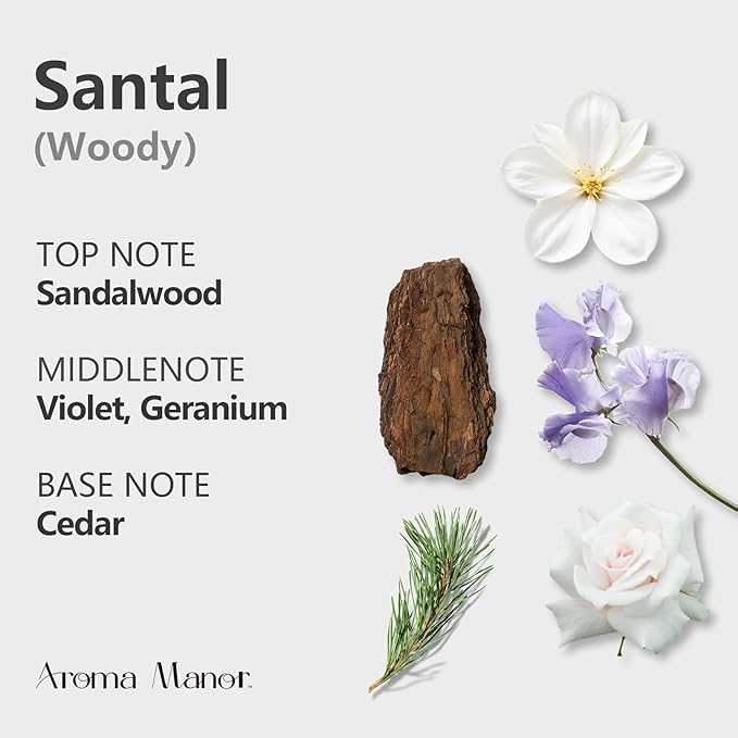 Car Diffuser Oil - Santal Essential Oil Blend - Luxury Hotel Inspired Home Aromatherapy Diffuser Oil - Sandalwood, Violet, Geranium, Cedar - for Diffuser, Humidifier, Reed - 150ML
