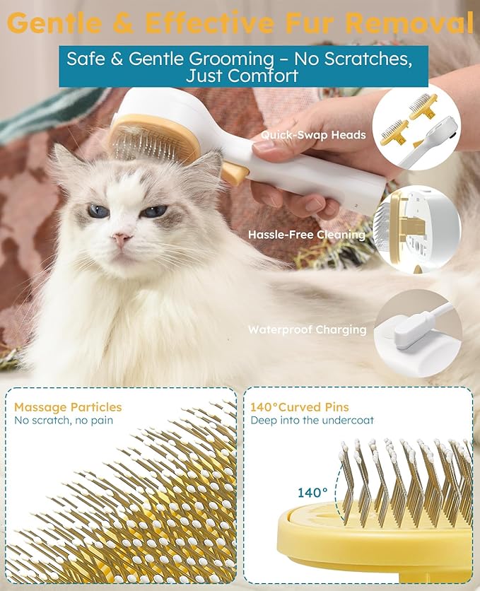 3-in-1 Anti-static Cat Steam Brush (Yellow - Long head - With spray)