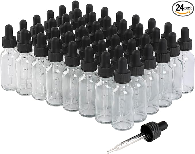 48 Pack,1oz Glass Dropper Bottle, Clear Tincture Bottles with Dropper, Pretty Finish for All Kinds of Liquids,Oil Bottles for Hair- Stronger Suction ideal for Leakproof Travel