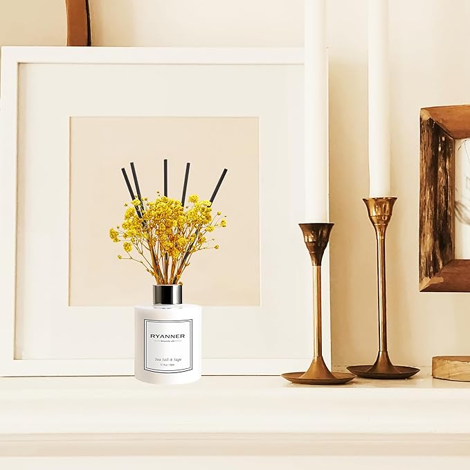 Reed Diffuser Set,5.1 fl oz Sea Salt&Sage Scent Diffuser with Sticks Home Fragrance Reed Diffuser with Essential Oil for Bathroom Shelf Decor&Air Freshener,Home Bathroom Office Decor & Gifts