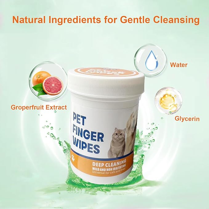 Pet Finger Wipes, Dog Ear Wipes for Dog Ear Infection Treatment, Gentle and Safe Pet Ear Cleaning Ear Cleaner for Allergies and Itching, Pet Dental Finger Wipes for Dogs and Cats, Furry Animals 50pcs