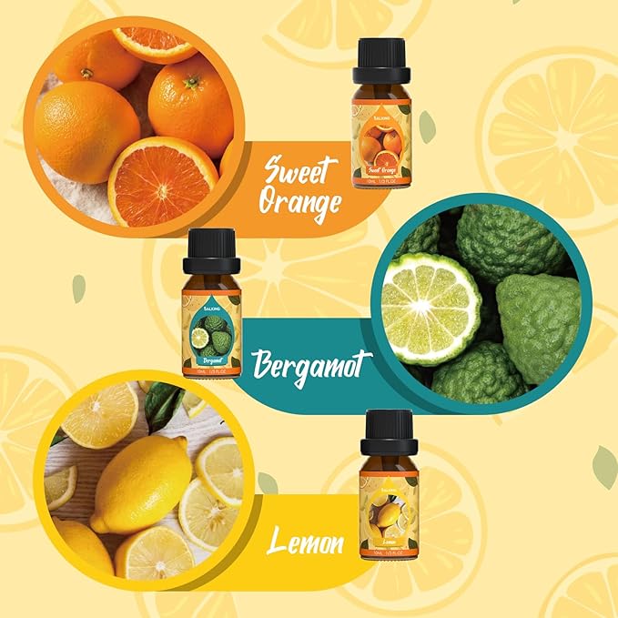 SALKING Citrus Burst Essential Oil Set, Premium Fragrance Oil for Diffuser, Scented Oil Gift Set for Soap Candle Making - Sweet Orange, Bergamo, Lemon, Grapefruit, Lime, Yuzu
