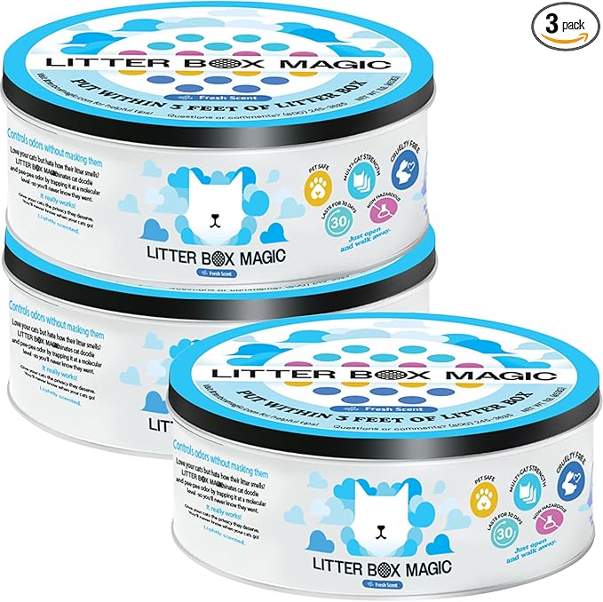 Cat Deodorizer Jar (16 Oz, Pack of 3) Fresh Scent - Air Freshener for Pet Smells from Litter Box - Odor Removing Litterbox Gel In A Jar - Odor Eliminator to Freshen Air