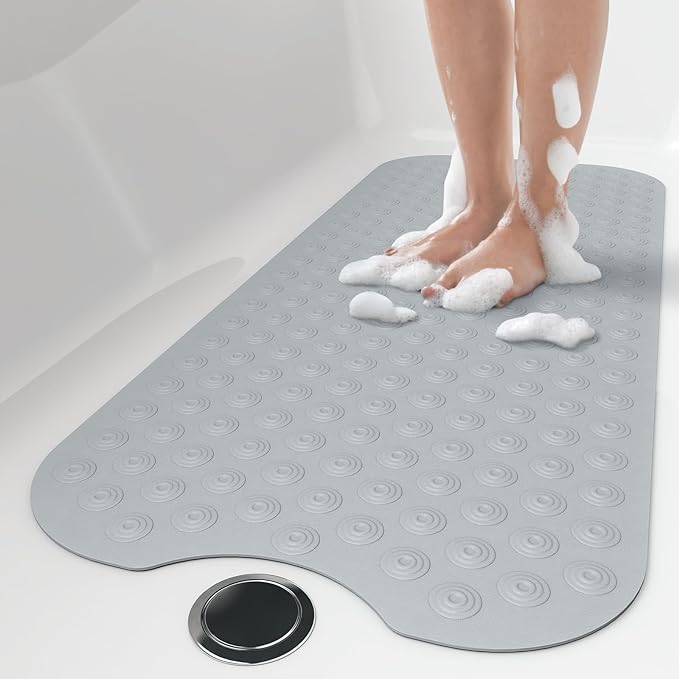 OTHWAY No Suction Cup Bath Mat: 39x16 inch Extra Long Bathmat│Perfect for Ordinary or Refinished Bath Tubs │Made of Nature Rubber│Protect Your Bathtub (Grey)