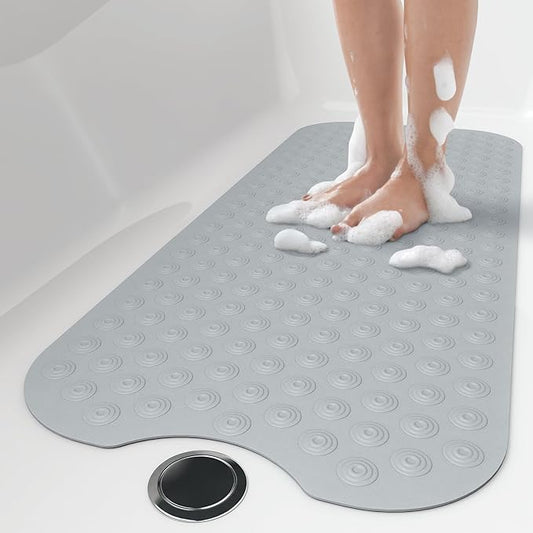 OTHWAY No Suction Cup Bath Mat: 39x16 inch Extra Long Bathmat│Perfect for Ordinary or Refinished Bath Tubs │Made of Nature Rubber│Protect Your Bathtub (Grey)