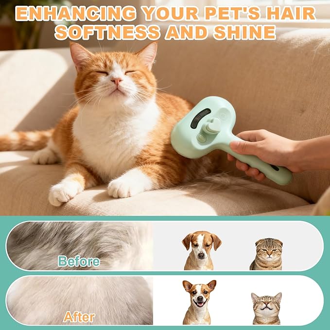 Pet Steam Brush for Dogs and Cats, 3 in 1 Steam Grooming Brush for Hair Shedding and Removal, Cleaning Spray Comb with Mist for Long-Haired Pets, Include Flea Comb, Nail Clippers, 2 Pet Toothbrushes
