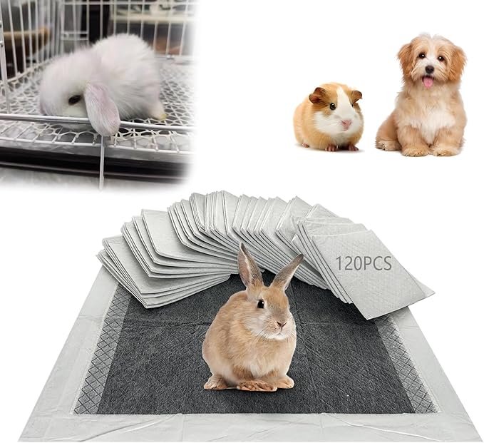 Rabbit Pee Pads, Pet Toilet/Potty Training Pads, 120PCS All Absorb & Odor Control Disposable Cage Liners with Quick-Dry Surface for Guinea Pigs Puppy Chinchillas Hamsters Ferrets Hedgehog Cat