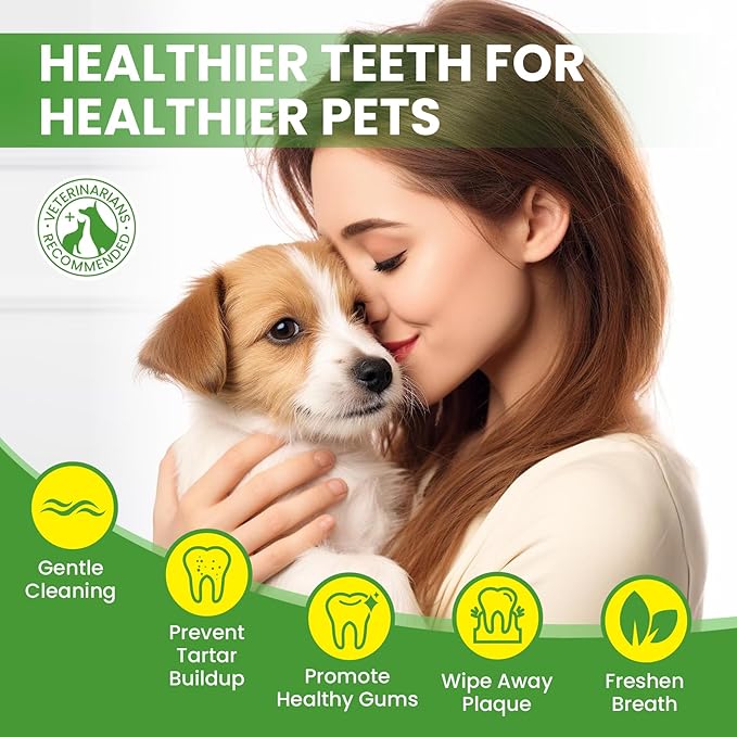 Pet Teeth Cleaning Wipes for Dogs & Cats, Pet Dental Finger Wipes for Dogs, No-Rinse Dog Toothbrush Toothpaste to Reduce Plaque & Tartar, Disposable Dog Tooth Brushing Kit - Mint Flavor - 50 Count