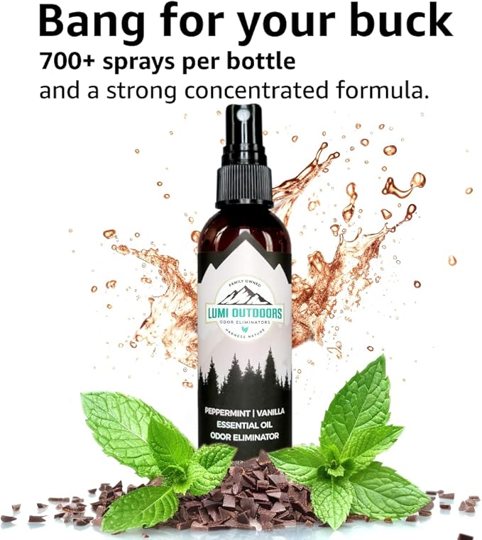 Lumi Outdoors Natural Air Freshener - Peppermint Vanilla - Essential Oil Odor Eliminating Bathroom Spray