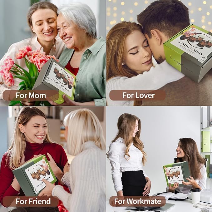 Soy Wax Candle Gift Set, 4 Pack Scented Candles for Home – Sandalwood & Fresh Rose, Lavender, Amber & Moss–Long Lasting Aromatherapy Candles for Stress Relief & Holiday Gifts for Family, Friends