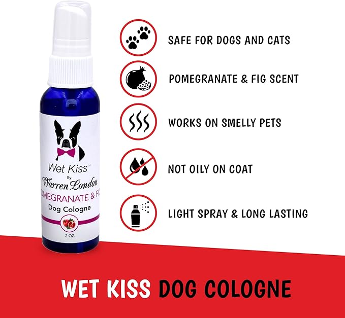 Warren London Wet Kiss Dog Cologne Spray – Pomegranate & Fig | Pocket-Size 2 oz Odor Eliminator & Coat Freshener for Dogs & Cats