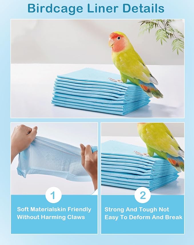 23.6" X 35.4" Extra Large Disposable Bird Cage Liner Birds Cage Liners Super Absorbent Birdcage Liners Parakeet Cage Training Accessories with Quick-Dry Surface for Cockatiels Parrots (20 Pcs)