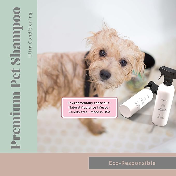 Begley’s No Rinse Waterless Pet Shampoo, Bathless Cleaning, Deodorizing, and Odor Removal for a Shiny, Fresh Smelling Coat - Effective for Dogs, Puppies, and Cats - Fresh Citrus Scent