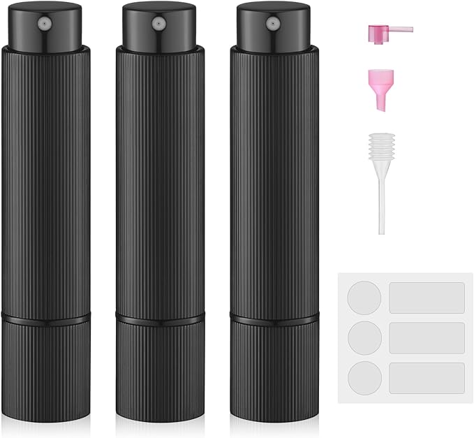 Travel Perfume Bottle Refillable - Cologne Spray Atomizer Mini - Small Travel Size Sprayer Empty for Refill Sample Container - Portable Fragrance Decant Dispenser for Men Women 3PCS 8ml Black