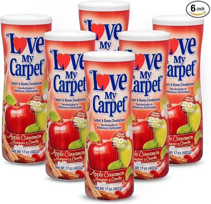 6 Love My Carpet | Carpet Deodorizer & Freshener Powder | 17 oz Pet Odor Eliminator for Strong Odor & Pet Urine | APPLE CINNAMON | Safe for Homes with Pets